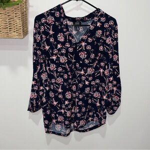 Jones New York Navy and‎ Pink Floral Blouse